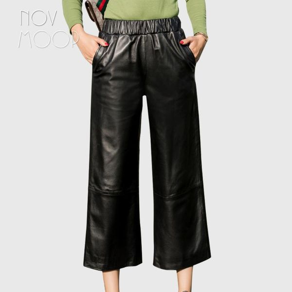 women's pants & capris american elegant style black elastic waist sheepskin genuine leather wide leg women trousers pantalones calça lt, Black;white
women's pants & capris american elegant style black elastic waist sheepskin genuine leather wide leg women trousers pantalones calça lt, Black;white
