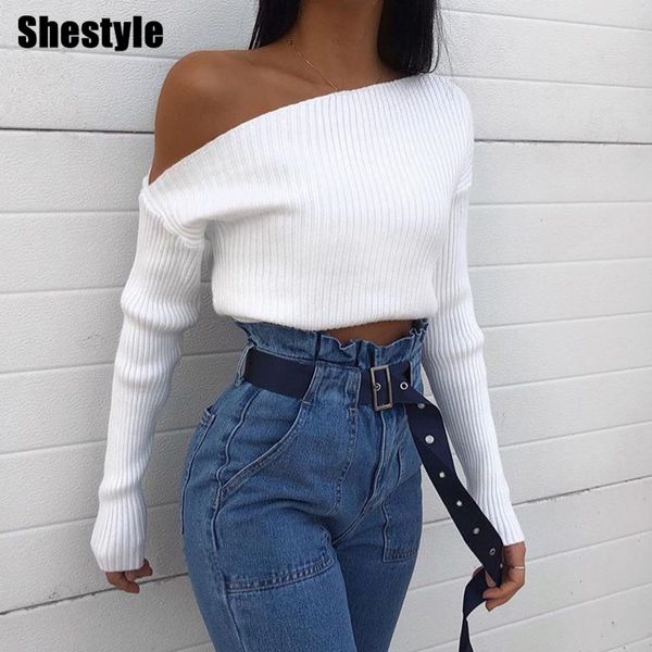 shestyle slope neck knitted elastic sweaters women solid plaid texture slash neck cold shoulder 2021 autumn winter basic b, Black;white
shestyle slope neck knitted elastic sweaters women solid plaid texture slash neck cold shoulder 2021 autumn winter basic b, Black;white
