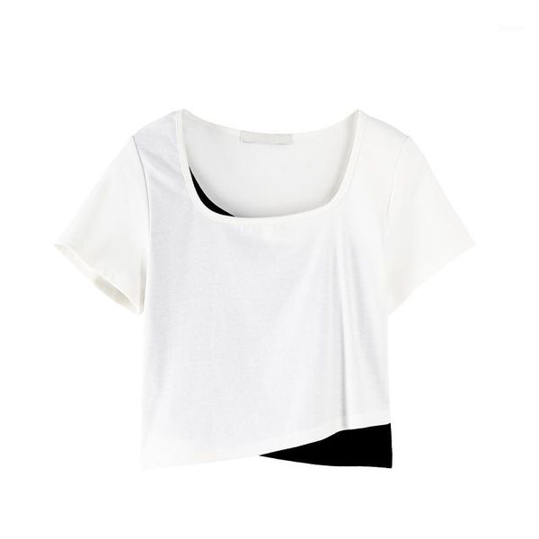 casual square collar short sleeve t-shirt women's summer 2021 design slim fake two white top
casual square collar short sleeve t-shirt women's summer 2021 design slim fake two white top