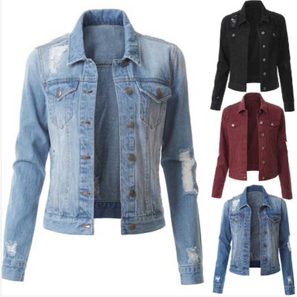 women's jackets spring autumn hole denim jacket casual slim lapel button cardigan cowboy long sleeve outwear coat, Black;brown
women's jackets spring autumn hole denim jacket casual slim lapel button cardigan cowboy long sleeve outwear coat, Black;brown