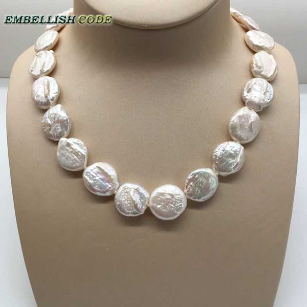 18mm bead unusual baroque choker statement necklace white color round coin flat shape natural freshwater pearls fold face 58cm, Silver
18mm bead unusual baroque choker statement necklace white color round coin flat shape natural freshwater pearls fold face 58cm, Silver