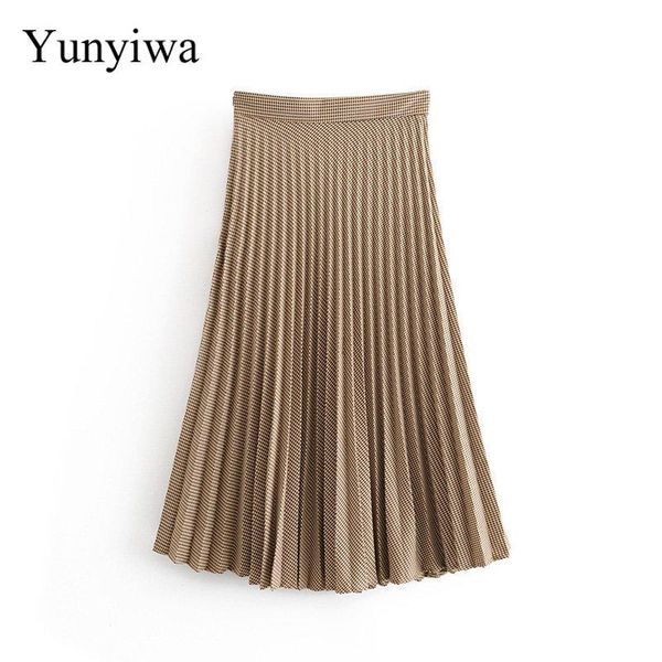 skirts 2021 women vintage checker grid pleated midi skirt fashion ladies side zipper vestidos casual slim plaid chic, Black 
skirts 2021 women vintage checker grid pleated midi skirt fashion ladies side zipper vestidos casual slim plaid chic, Black