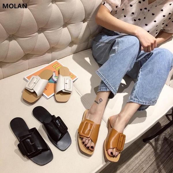 slippers molan brand designers 2021 fashion genuine leather buckle decoration flat slip on loafers mules flip flops outside, Black
slippers molan brand designers 2021 fashion genuine leather buckle decoration flat slip on loafers mules flip flops outside, Black