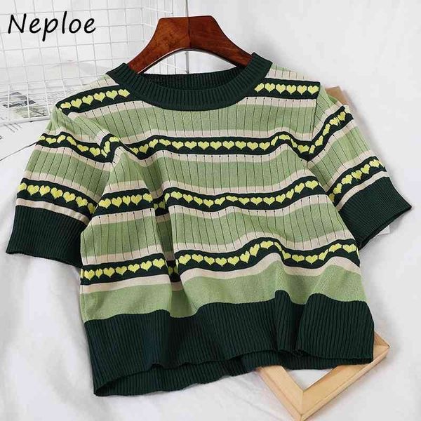 neploe o neck pullover short sleeve knit sweater women hit color striped patchwork green pull femme summer sueter loose 210510, White;black
neploe o neck pullover short sleeve knit sweater women hit color striped patchwork green pull femme summer sueter loose 210510, White;black