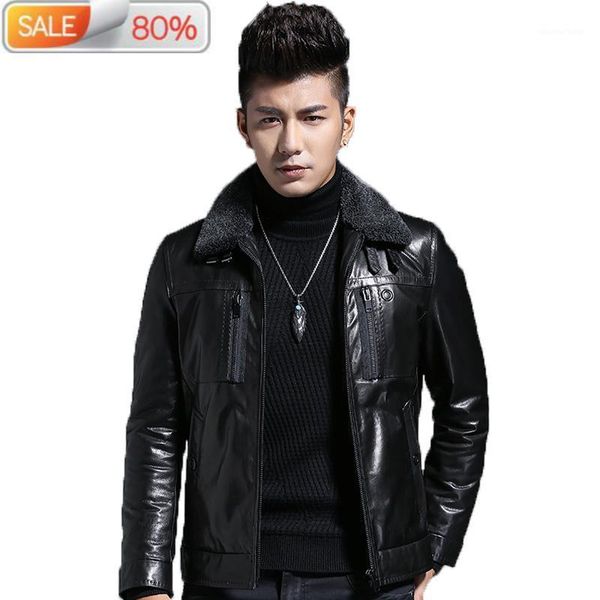 men's leather & faux genuine autumn winter goatskin coat men down wool collar short bomber jacket 17901 b21266, Black
men's leather & faux genuine autumn winter goatskin coat men down wool collar short bomber jacket 17901 b21266, Black