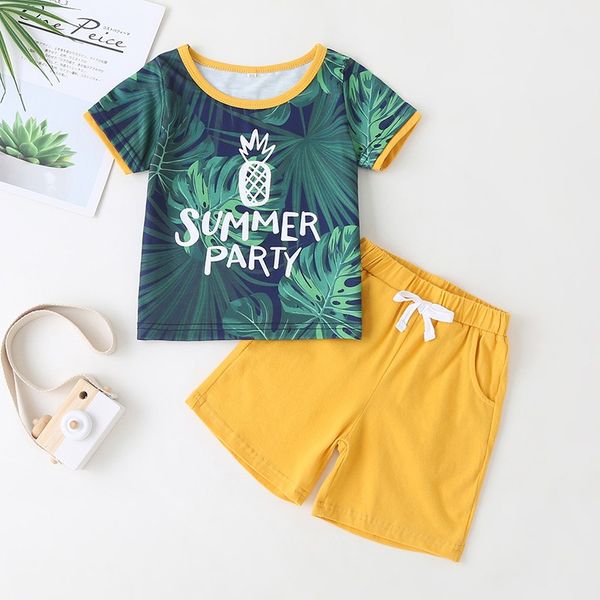 children wear boys clothes two pieces set 2021 summer green short sleeve t-shirt shorts suit toddler casual outfit 2-6y, White;black