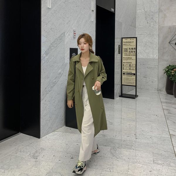 women's trench coats 2021 spring autumn korean fashion temperament double-breasted female long coat adjustable waist turun-down collar, Tan;black
women's trench coats 2021 spring autumn korean fashion temperament double-breasted female long coat adjustable waist turun-down collar, Tan;black