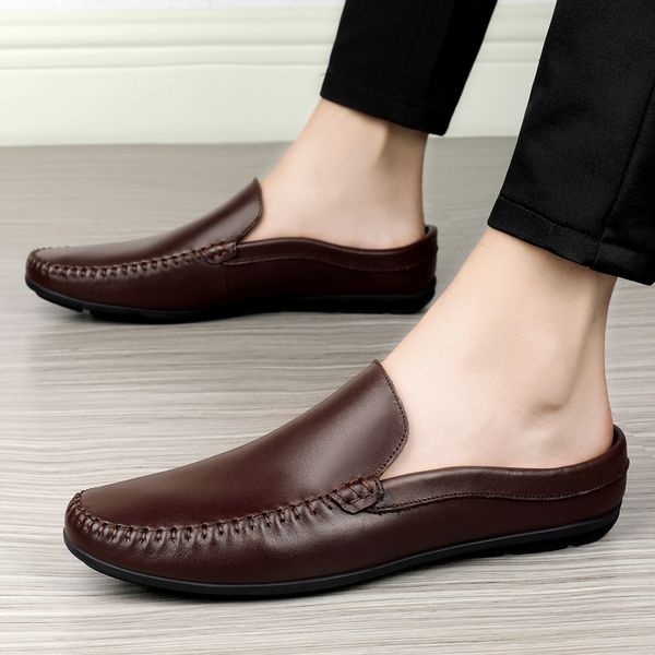men summer new fashion handsewn casual mules hombre breathable soft leather half loafer slippers male slip-on half leisure shoes, Black
men summer new fashion handsewn casual mules hombre breathable soft leather half loafer slippers male slip-on half leisure shoes, Black