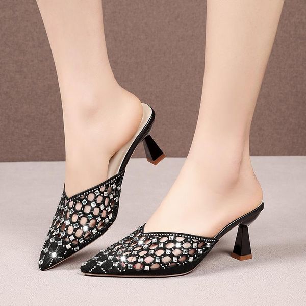 slippers summer women's fashion sandals slipper rhinestone mesh hollow out pointed toe high heel shoes tenis feminino, Black
slippers summer women's fashion sandals slipper rhinestone mesh hollow out pointed toe high heel shoes tenis feminino, Black