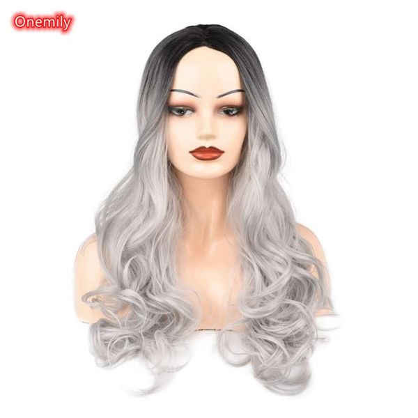 synthetic wigs onemily very long thick natural wave ombre silver gray wig wavy women no bangs, Black
synthetic wigs onemily very long thick natural wave ombre silver gray wig wavy women no bangs, Black