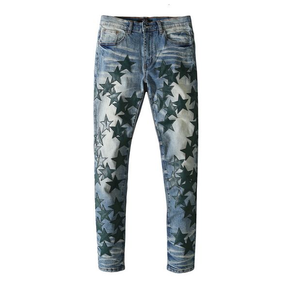 jeans high street star leather collage knee knife cut hole men's old slim leggings, Blue
jeans high street star leather collage knee knife cut hole men's old slim leggings, Blue