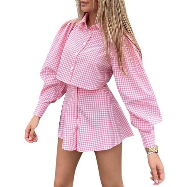 women's tracksuits women two-piece autumn polyester clothes casual set plaid print pattern long sleeve blouse and high waist shorts pin, Gray
women's tracksuits women two-piece autumn polyester clothes casual set plaid print pattern long sleeve blouse and high waist shorts pin, Gray