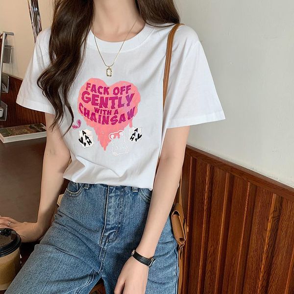 women's clothing 100% cotton loose casual o-neck 2021 summer fashion cartoon printed t-shirt, White
women's clothing 100% cotton loose casual o-neck 2021 summer fashion cartoon printed t-shirt, White