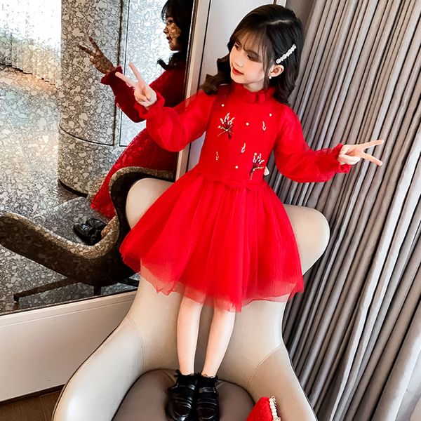 girls dress autumn winter embroidery dress for girl pearls children knitted mesh dresses puff sleeve childrens clothing, Red;yellow
girls dress autumn winter embroidery dress for girl pearls children knitted mesh dresses puff sleeve childrens clothing, Red;yellow