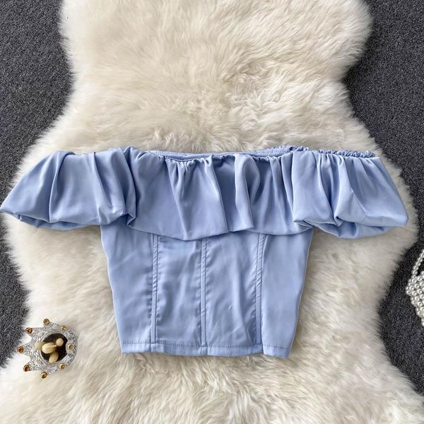 women's blouses & shirts t741 women fashion summer sweet slash neck short crop lady ruffle elegant clothes blouse and, White
women's blouses & shirts t741 women fashion summer sweet slash neck short crop lady ruffle elegant clothes blouse and, White