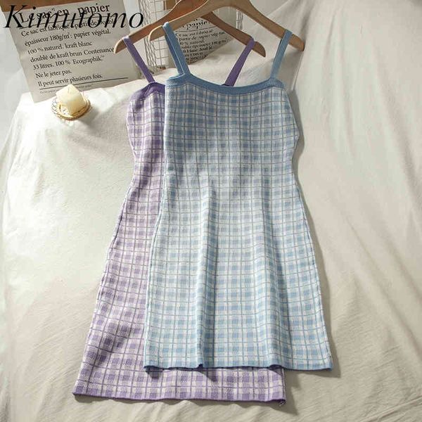 kimutomo elegant plaid dresses girls fresh style slash neck sleeveless slim waist knitted spaghetti strap vestido feminino 210521, Black;gray
kimutomo elegant plaid dresses girls fresh style slash neck sleeveless slim waist knitted spaghetti strap vestido feminino 210521, Black;gray