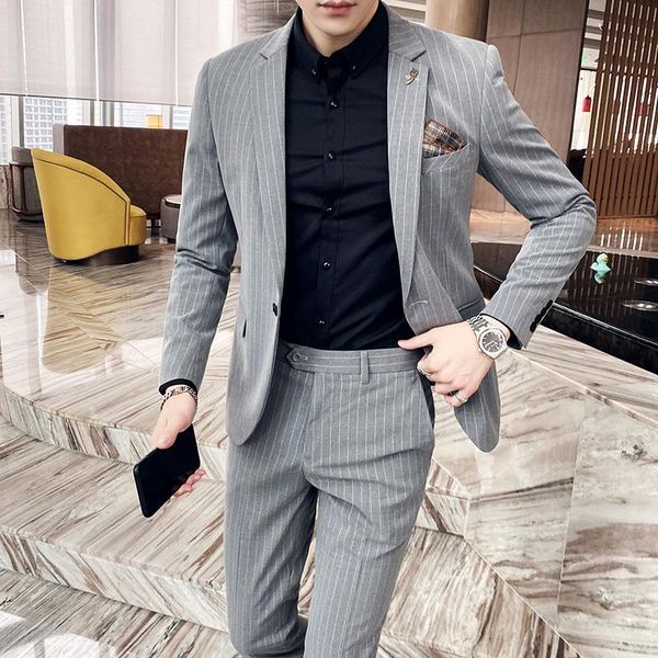 men's suits & blazers 2pieces jacket+pant vertical stripes wedding dress suit men clothing 2021 all match slim fit business formal wear, White;black
men's suits & blazers 2pieces jacket+pant vertical stripes wedding dress suit men clothing 2021 all match slim fit business formal wear, White;black