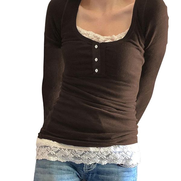 women's t-shirt women fashion lace stitching long sleeve sweet temperament shirts square neck spring fall 2022, White
women's t-shirt women fashion lace stitching long sleeve sweet temperament shirts square neck spring fall 2022, White