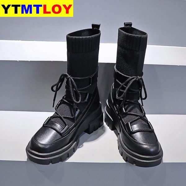 boots fashion punk casual ankle winter high stretch sock woman square heel platform shoes lace up, Black
boots fashion punk casual ankle winter high stretch sock woman square heel platform shoes lace up, Black