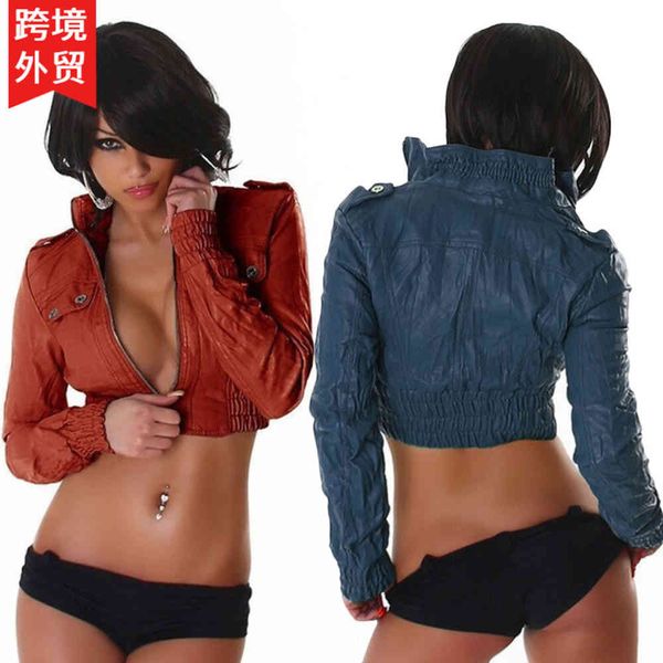 leather jacket high fashion men belt european slim short zipper coat motorcycle exposed, Black
leather jacket high fashion men belt european slim short zipper coat motorcycle exposed, Black