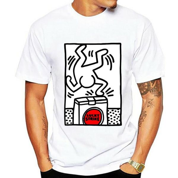 men's t-shirts men t-shirt haring x lucky strike tshirt women t shirt, White;black
