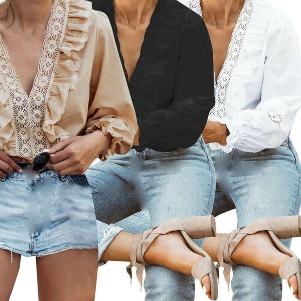fashion womens lace ruffle v-neck blouse deep splice long lantern sleeve loose office work shirt women's blouses & shirts, White
fashion womens lace ruffle v-neck blouse deep splice long lantern sleeve loose office work shirt women's blouses & shirts, White