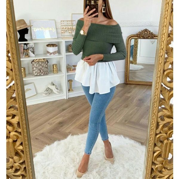 women's t-shirt hirigin women off shoulder long sleeve tees lady fashion splicing pullover t-shirts casual tee, White
women's t-shirt hirigin women off shoulder long sleeve tees lady fashion splicing pullover t-shirts casual tee, White