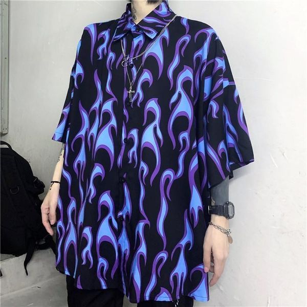 men's casual shirts shirt man hong kong-style hip-hop street men women trend short-sleeved trendy summer flame printing mid-length loos, White;black
men's casual shirts shirt man hong kong-style hip-hop street men women trend short-sleeved trendy summer flame printing mid-length loos, White;black