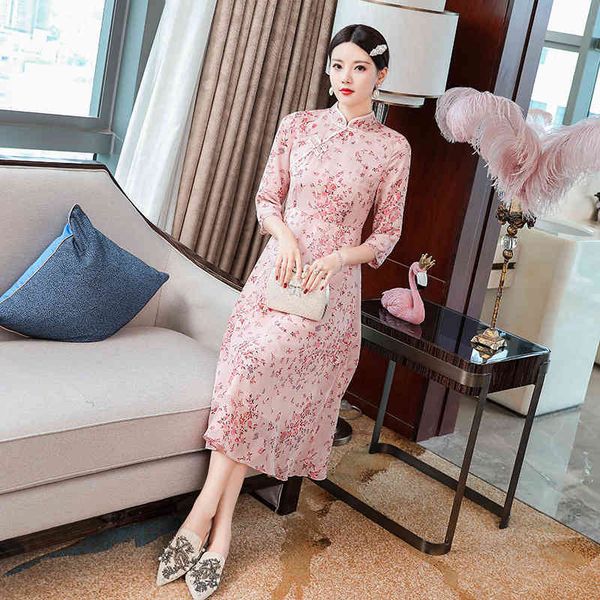 dresses brand chinese qipao autumn women small little flower print 3/4 sleeve mid-calf length pink green, Black;gray
dresses brand chinese qipao autumn women small little flower print 3/4 sleeve mid-calf length pink green, Black;gray