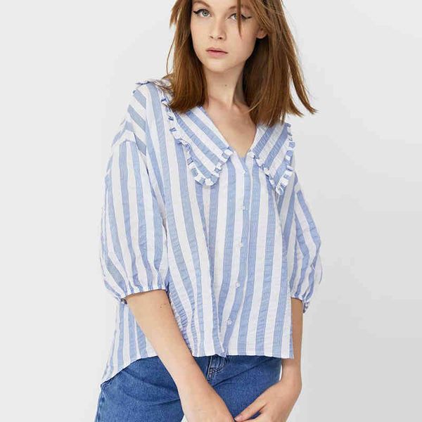 summer women blouse striped printed shirts casual female thin single breasted peter pan collar blouses 210422, White
summer women blouse striped printed shirts casual female thin single breasted peter pan collar blouses 210422, White