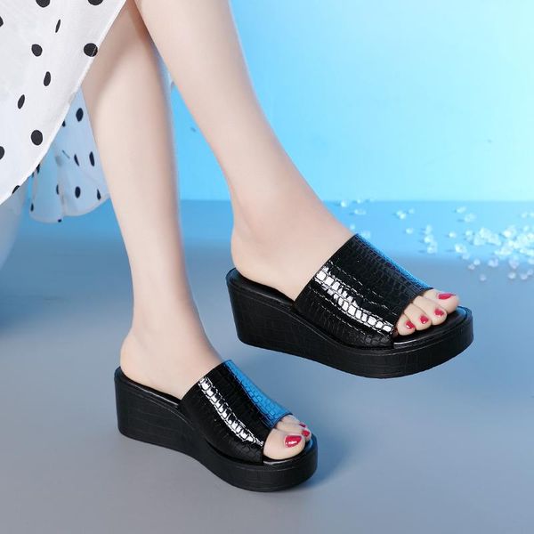 summer shoes women wedged sandals genuine leather slippers thick bottom female, Black
summer shoes women wedged sandals genuine leather slippers thick bottom female, Black