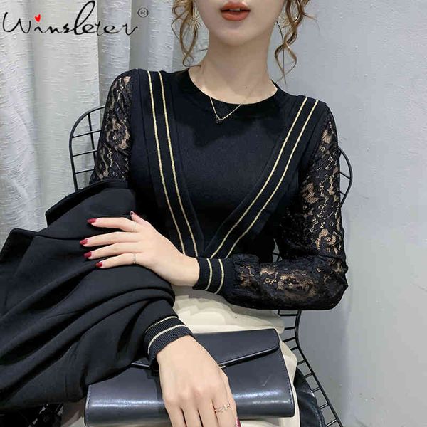 women's knits & tees spring fall korean clothes knitted sweater chic patchwork long sleeve lace shiny spun gold ropa mujer t0, White
women's knits & tees spring fall korean clothes knitted sweater chic patchwork long sleeve lace shiny spun gold ropa mujer t0, White