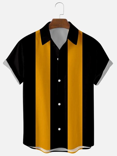 men's casual shirts 2021 summer yellow stripes 3d digital printing trend loose short-sleeved shirt top, White;black