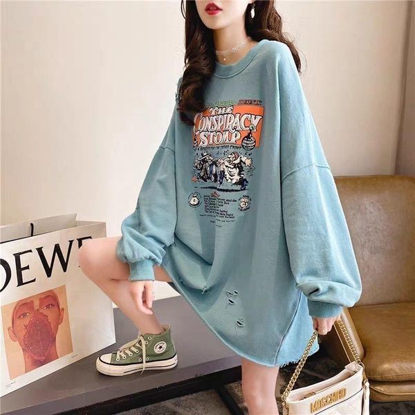 women's hoodies & sweatshirts cotton loose lazy wind hole long-sleeved autumn thin korean-style all-match mid-length shirt, Black
women's hoodies & sweatshirts cotton loose lazy wind hole long-sleeved autumn thin korean-style all-match mid-length shirt, Black