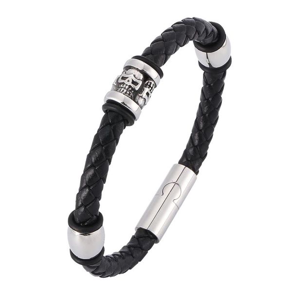 charm bracelets creative punk men jewelry black braided leather skull bracelet stainless steel magnetic clasp trendy mens sp0412, Golden;silver
charm bracelets creative punk men jewelry black braided leather skull bracelet stainless steel magnetic clasp trendy mens sp0412, Golden;silver