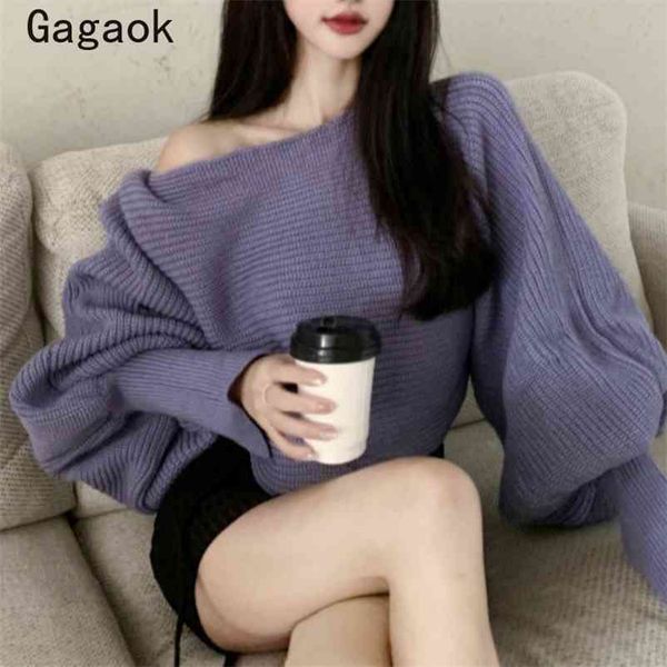 womens sweaters knit spring autumn slash neck lantern sleeve short solid loose chic korean pullovers 210531, White;black
womens sweaters knit spring autumn slash neck lantern sleeve short solid loose chic korean pullovers 210531, White;black