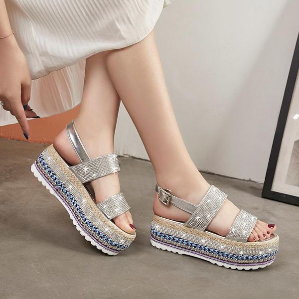 women shoes glitter golden sliver platform sandals woman party ladies wedges comfortable big size, Black
women shoes glitter golden sliver platform sandals woman party ladies wedges comfortable big size, Black