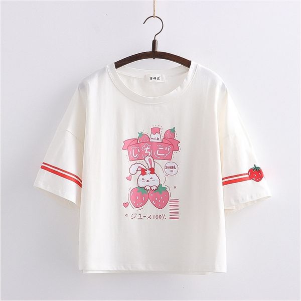 women's t-shirt summer cute rabbit graphic t women kawaii strawberry milk aesthetic crop girls t-shirts pink short sleeve tee, White 
women's t-shirt summer cute rabbit graphic t women kawaii strawberry milk aesthetic crop girls t-shirts pink short sleeve tee, White