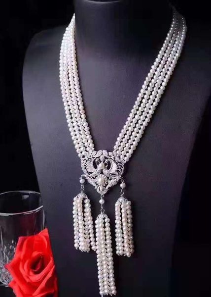 chains hand knotted necklace 4rows 5-6mm white freshwater pearl micro inlay zircon phoenix accessory 48-55cm fashion jewelry, Silver
chains hand knotted necklace 4rows 5-6mm white freshwater pearl micro inlay zircon phoenix accessory 48-55cm fashion jewelry, Silver
