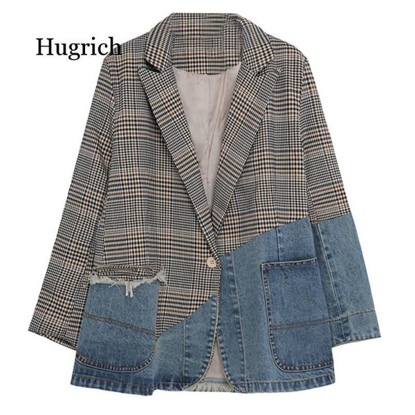 spring asymmetric stitching denim loose suit jacket elegant plaid blazer notched collar blazers for women women's suits &, White;black
spring asymmetric stitching denim loose suit jacket elegant plaid blazer notched collar blazers for women women's suits &, White;black