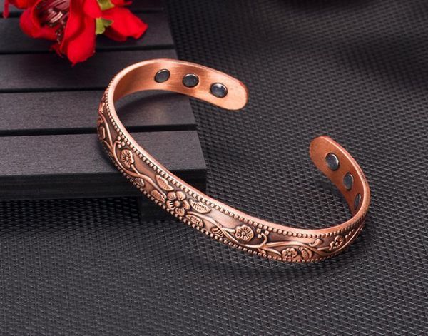 ladies classic magnet red copper bracelet magnetic adjustable carved flower jewelry gift bangle, Black
ladies classic magnet red copper bracelet magnetic adjustable carved flower jewelry gift bangle, Black
