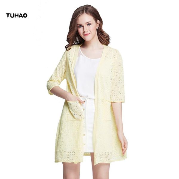 women's blouses & shirts tuhao summer autumn long blouse thin knitted cardigan hollow out breathable solid pockets casual outerwear t1, White
women's blouses & shirts tuhao summer autumn long blouse thin knitted cardigan hollow out breathable solid pockets casual outerwear t1, White