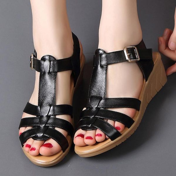 women sandals genuine split leather high wedges heel hollow hook loop platform solid flip flops ladies shoes zapatos mujer 8001w, Black
women sandals genuine split leather high wedges heel hollow hook loop platform solid flip flops ladies shoes zapatos mujer 8001w, Black