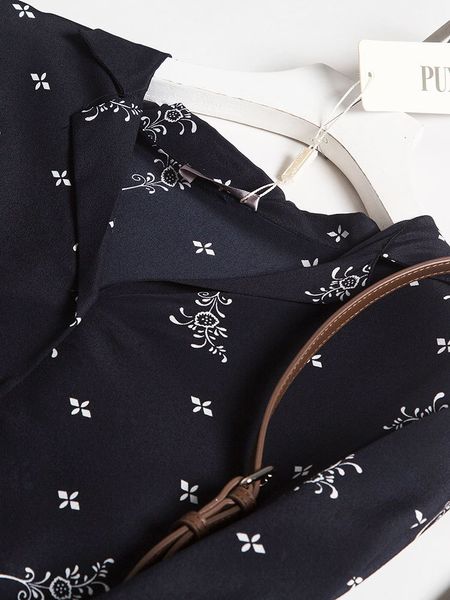 dress 2021 spring female v-neck lace up black and white print shirt skirt slim silk, Black;gray
