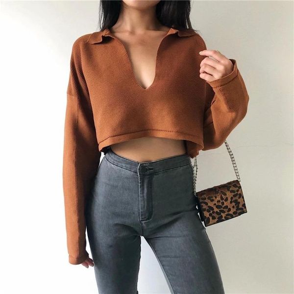 women's sweaters deep v-neck pullover solid vintage fashion knit crop women sweater autumn long sleeve comfy elegant fall 2021, White;black
women's sweaters deep v-neck pullover solid vintage fashion knit crop women sweater autumn long sleeve comfy elegant fall 2021, White;black