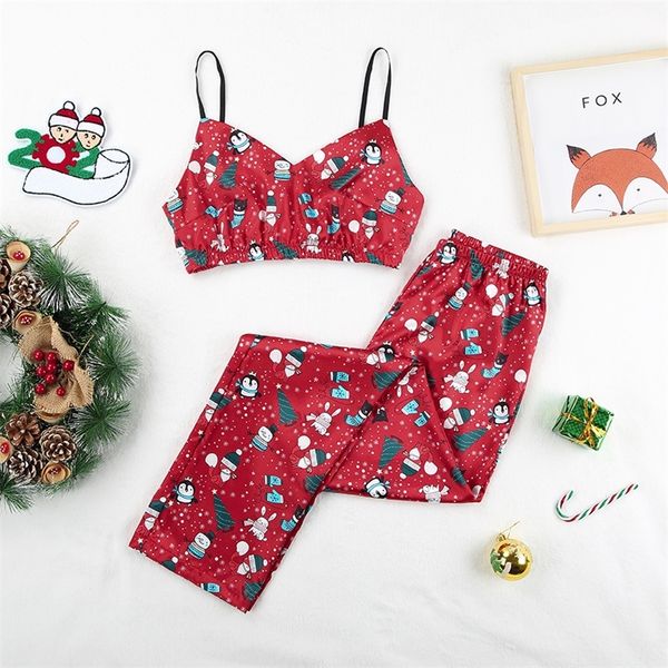 hechan cute pattern christmas pajamas women 2 piece set satin sleeveless spaghetti strap print pants homewear female suits 210320, Black;red
hechan cute pattern christmas pajamas women 2 piece set satin sleeveless spaghetti strap print pants homewear female suits 210320, Black;red