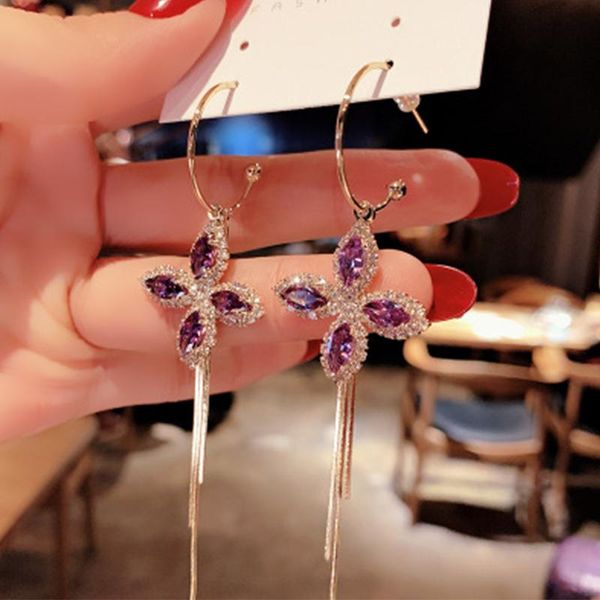 dangle & chandelier personality long purple rhinestone flower earrings korean pearl circle high-quality niche fashion all-match, Silver
dangle & chandelier personality long purple rhinestone flower earrings korean pearl circle high-quality niche fashion all-match, Silver