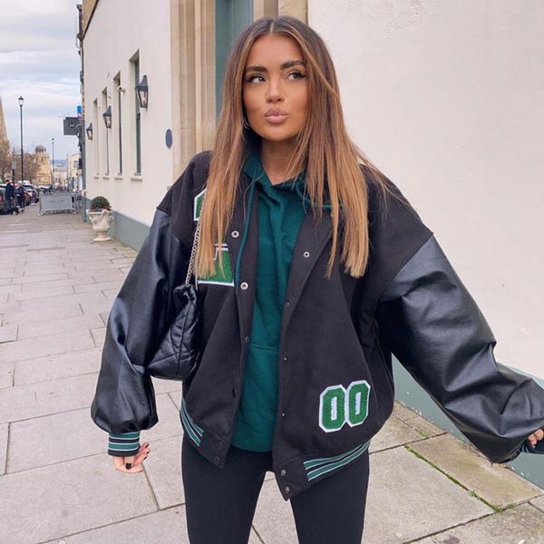 Women's zippered Baseball Jacket, hip hop casual coat, Harajuku, autumn and loose seams, 2021, Black
Women's zippered Baseball Jacket, hip hop casual coat, Harajuku, autumn and loose seams, 2021, Black