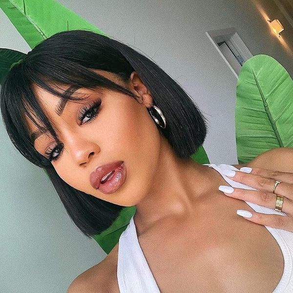 synthetic wigs short bob with bangs none lace front straight hair machine made wig for black women natural color
synthetic wigs short bob with bangs none lace front straight hair machine made wig for black women natural color