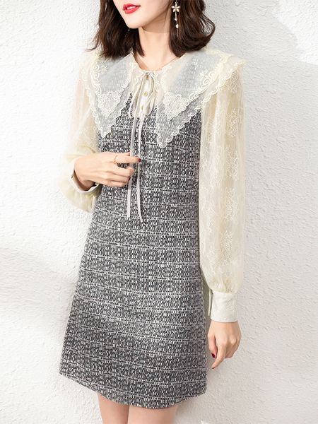 lace stitching dress for women 2021autumn and winter new long sleeve doll collar hepburn style french dress, Black;gray
lace stitching dress for women 2021autumn and winter new long sleeve doll collar hepburn style french dress, Black;gray